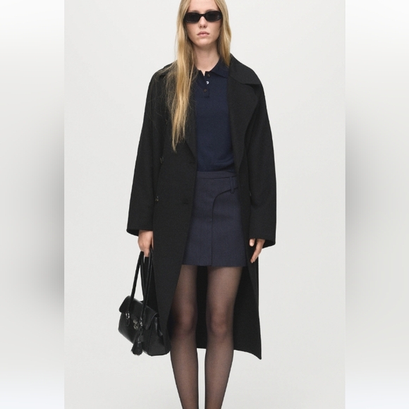 NWT $250 Woman Mango MNG Size Small Black Handmade oversized wool Blend coat - Picture 4 of 11